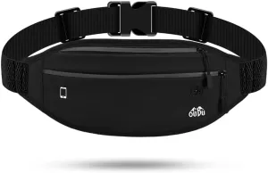 Fanny Packs for Women Men, Black Fanny Pack Running Belt, Small Running Fanny Packs, Money Belt Bag with Adjustable Strap, Waterproof Phone Holder, Waist Bag for Workout Jogging Hiking Dog Walking