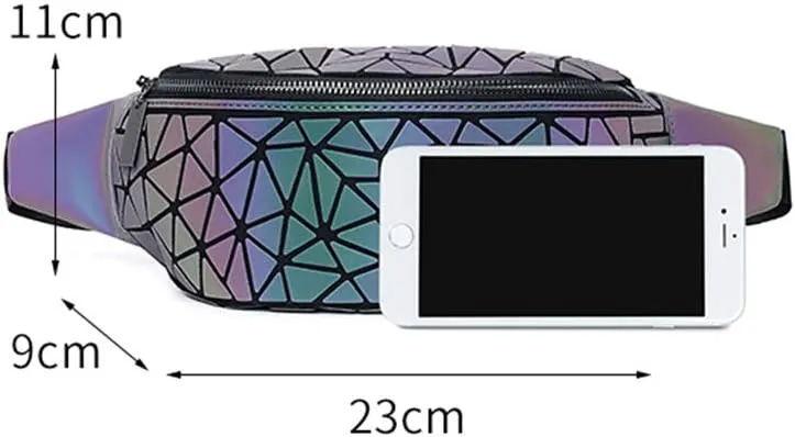 Fanny Packs for Women Men, Luminous Holographic Chest Bag Geometric Waist Pack for Travel, Festival, Running, Sports