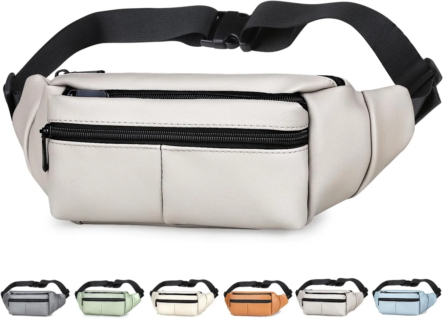 Fanny Packs for Women Plus Size, PU Leather Fanny Pack Running Belt Bag for Women with Card Slots, Black Waist Bags Crossbody Waist Pack Hip Bum Bag for Travel Workout Hiking Disney Beige Brown Green