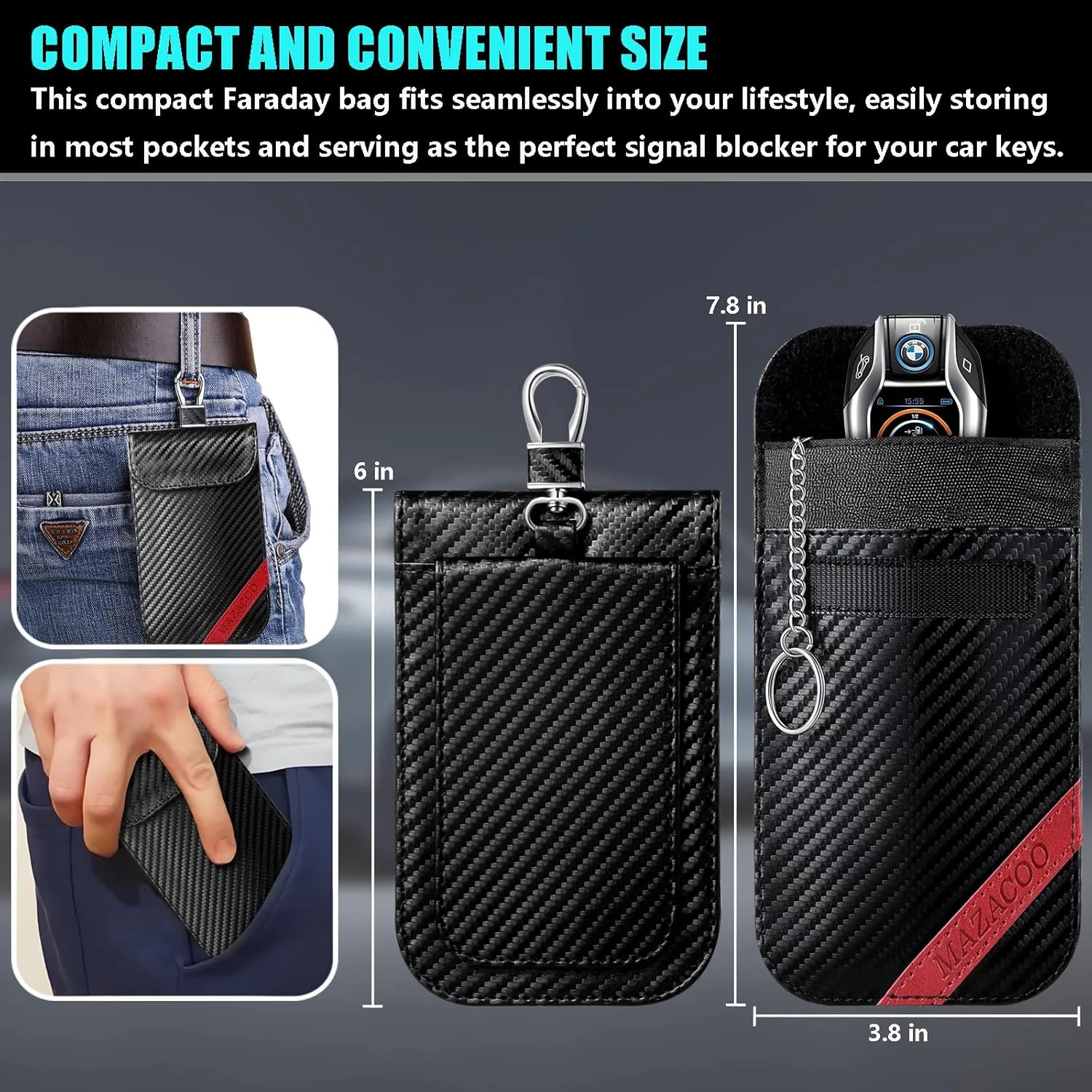 Faraday Bag for Key Fob with ID Window - 2 Pack RFID Signal Blocking Car Key Fob Protector Pouch, Keyless Entry Car Key Fob Shielding Cage (Black & Gray)