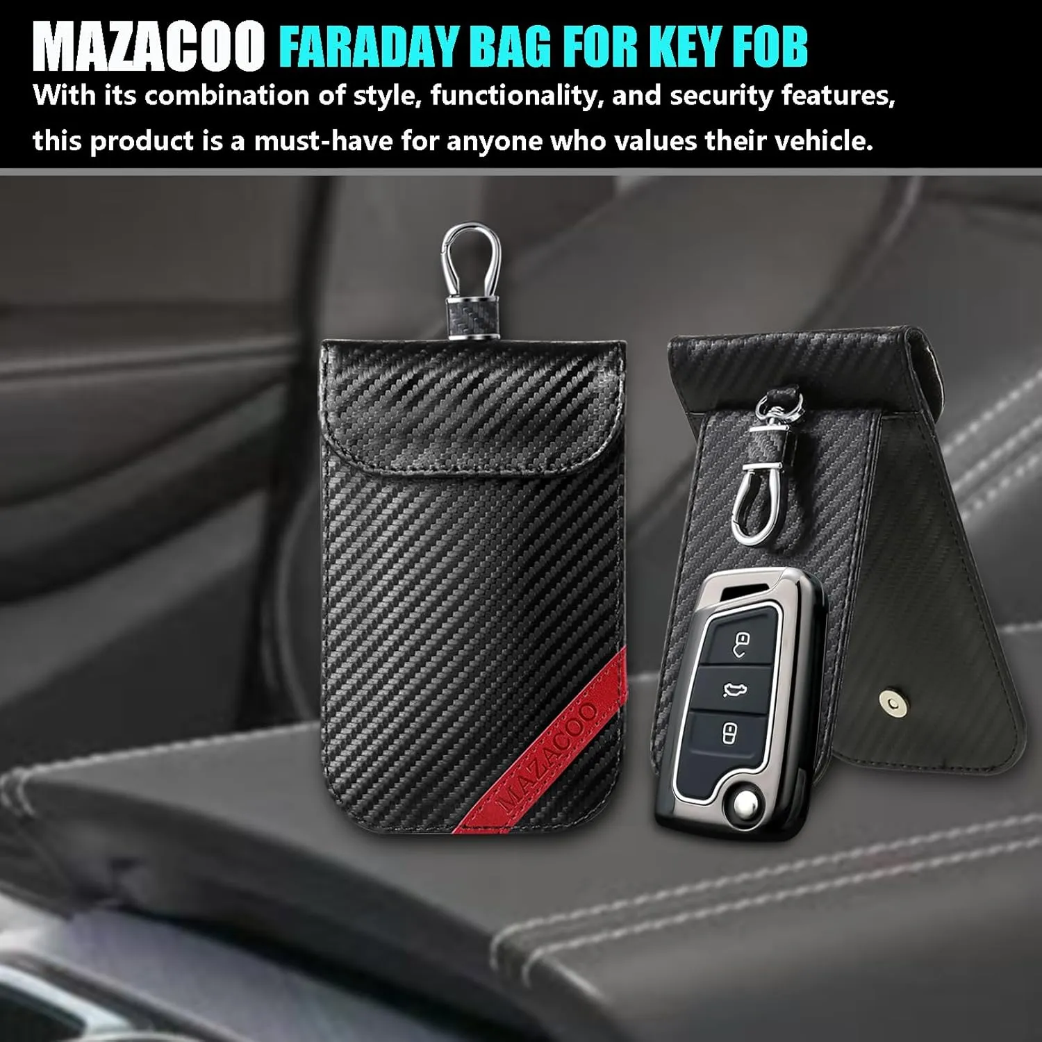 Faraday Bag for Key Fob with ID Window - 2 Pack RFID Signal Blocking Car Key Fob Protector Pouch, Keyless Entry Car Key Fob Shielding Cage (Black & Gray)