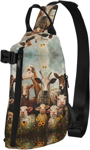 Farm Animal Print Crossbody Backpack Casual Sling Bag Travel Lightweight, Adjustable Cross Bag