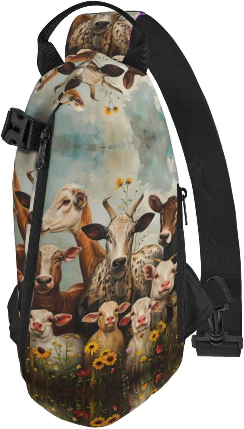 Farm Animal Print Crossbody Backpack Casual Sling Bag Travel Lightweight, Adjustable Cross Bag