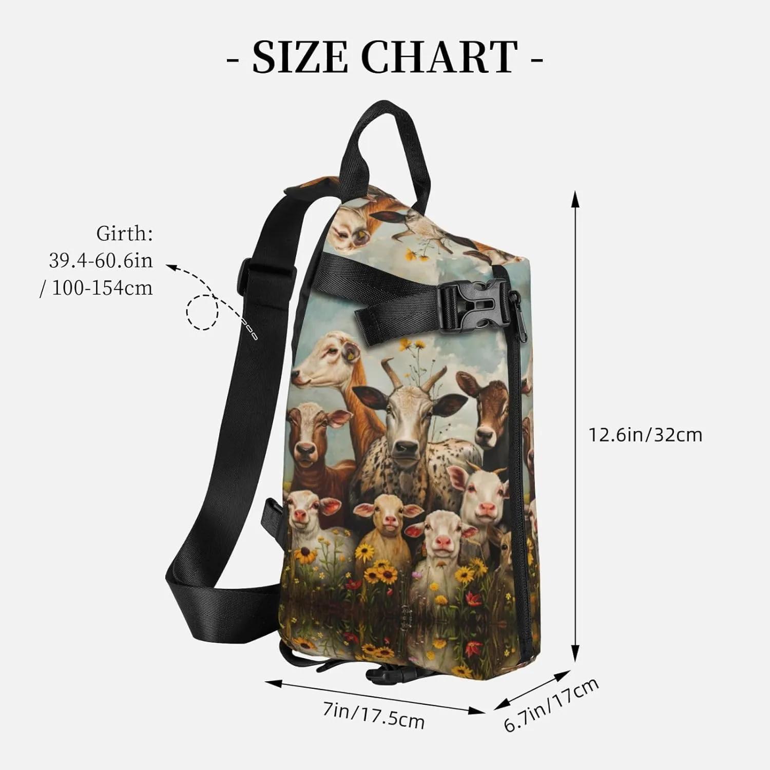 Farm Animal Print Crossbody Backpack Casual Sling Bag Travel Lightweight, Adjustable Cross Bag