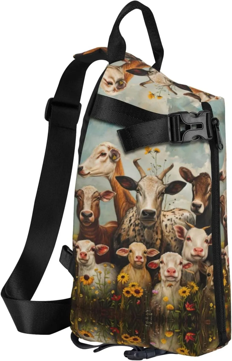 Farm Animal Print Crossbody Backpack Casual Sling Bag Travel Lightweight, Adjustable Cross Bag