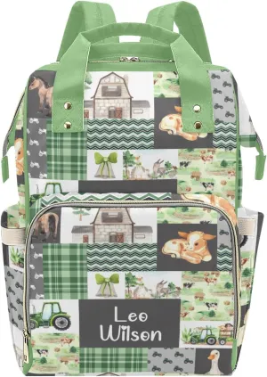 Farm Village Animals Patchwork Personalized Name Diaper Bag Backpack,Custom Travel DayPack for Nappy Mommy Bag Gift