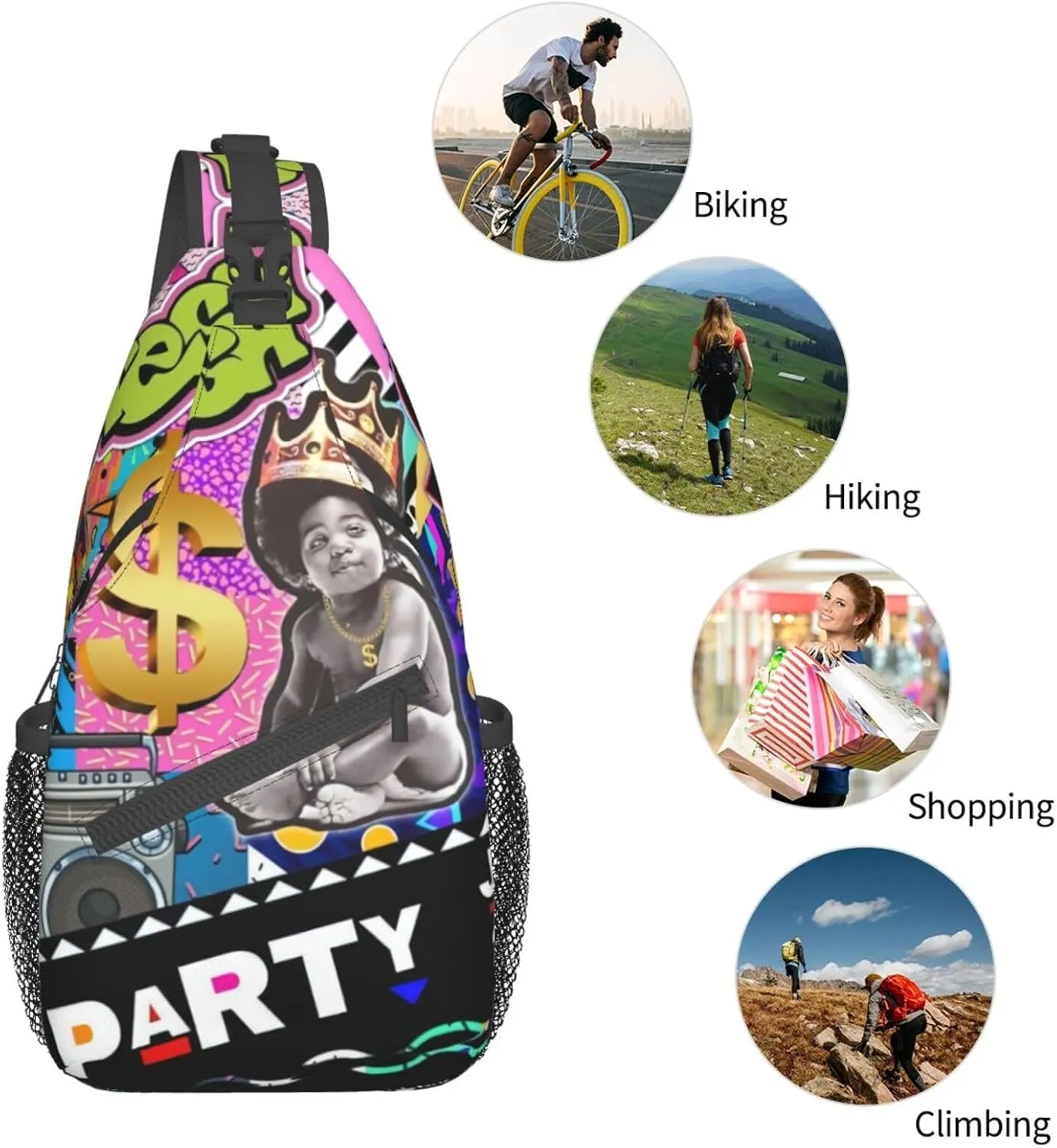 Fashion 80s 90s Sling Bag Retro Crossbody Backpack Shoulder Casual Daypack Bags for Men Women