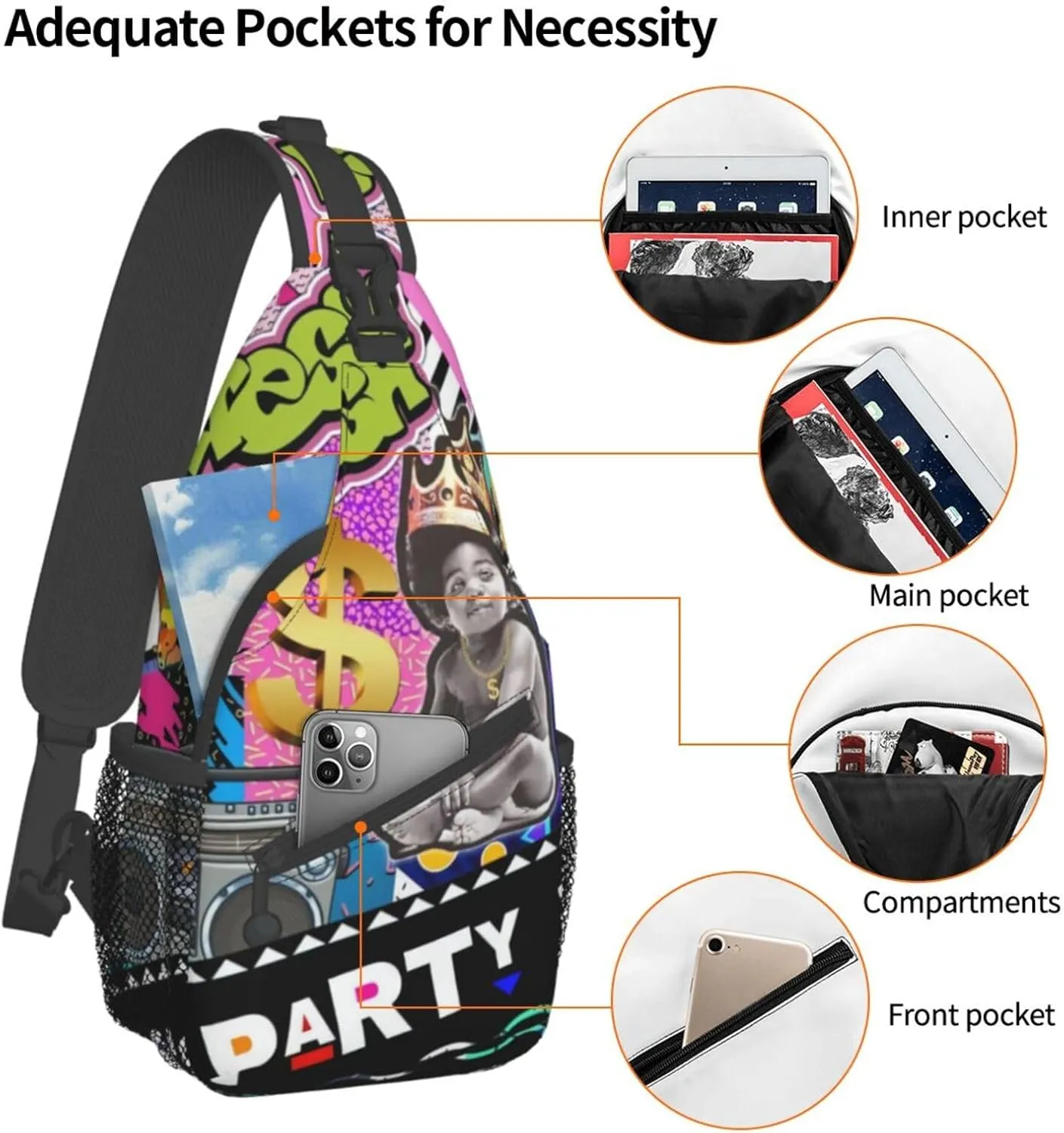 Fashion 80s 90s Sling Bag Retro Crossbody Backpack Shoulder Casual Daypack Bags for Men Women
