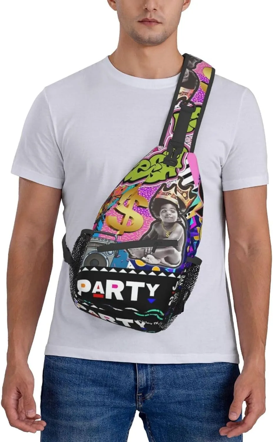 Fashion 80s 90s Sling Bag Retro Crossbody Backpack Shoulder Casual Daypack Bags for Men Women