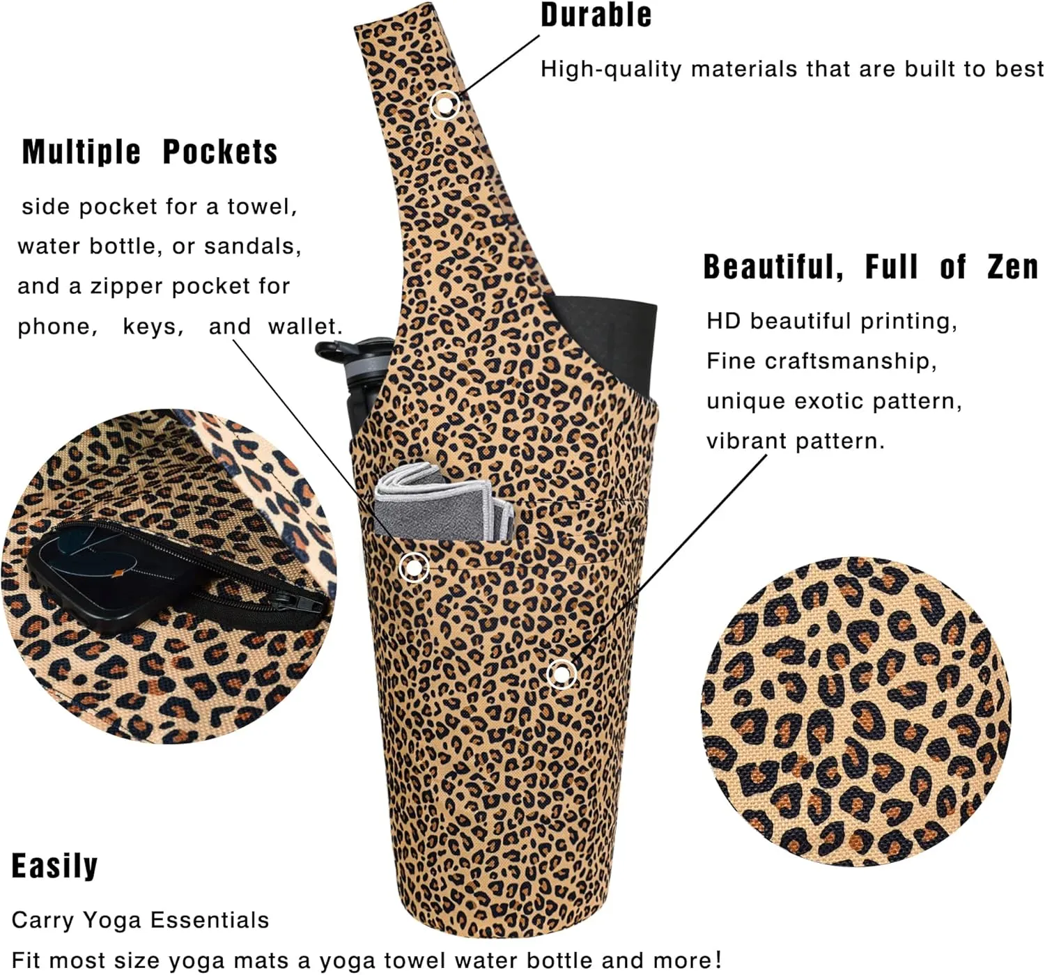 Fashion Printed Yoga Mat Bag with Large Side Pocket & Zipper Pocket Long Tote Yoga Bag Fit Most Size Mats - Holds More Yoga Accessories