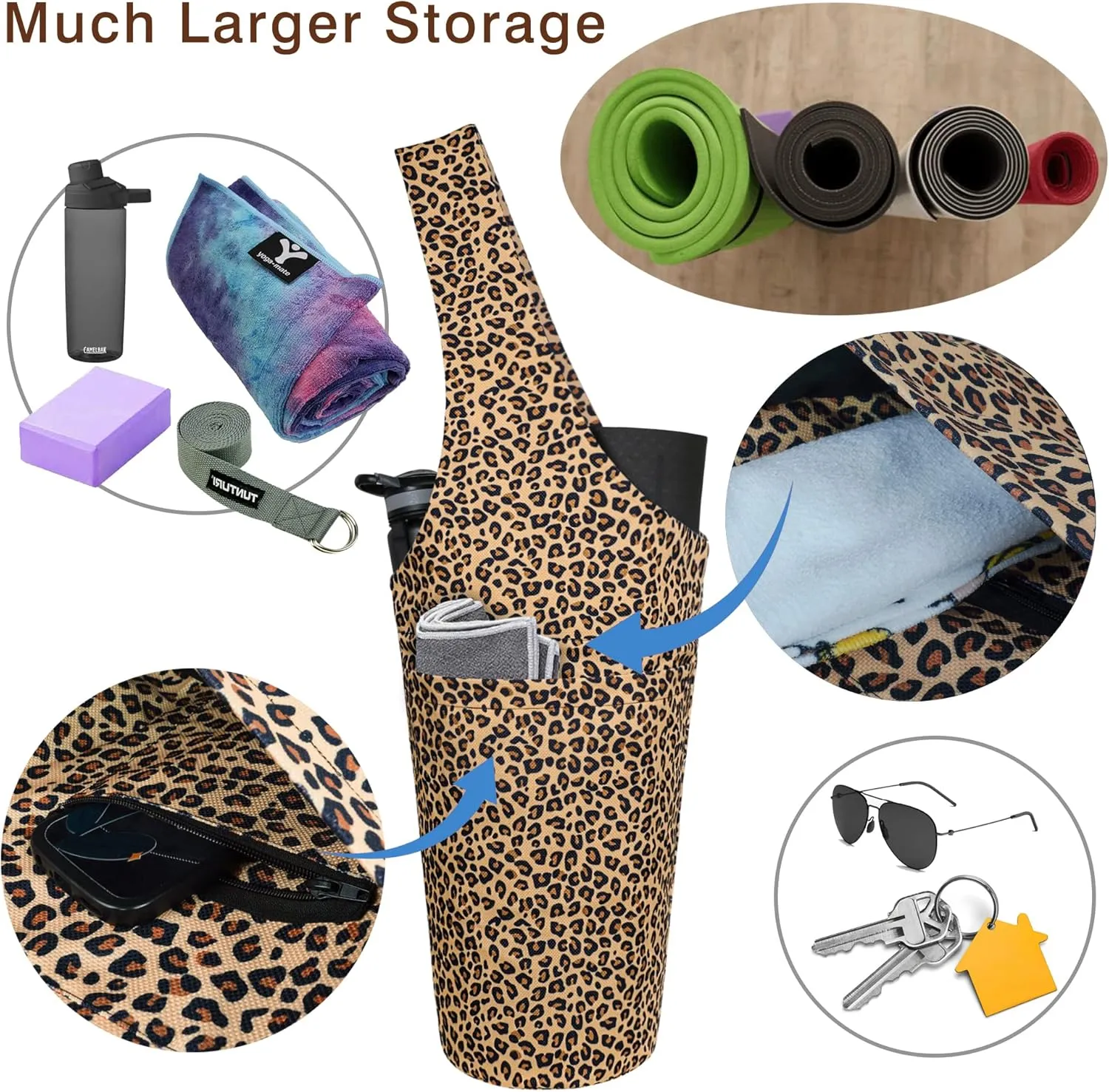 Fashion Printed Yoga Mat Bag with Large Side Pocket & Zipper Pocket Long Tote Yoga Bag Fit Most Size Mats - Holds More Yoga Accessories