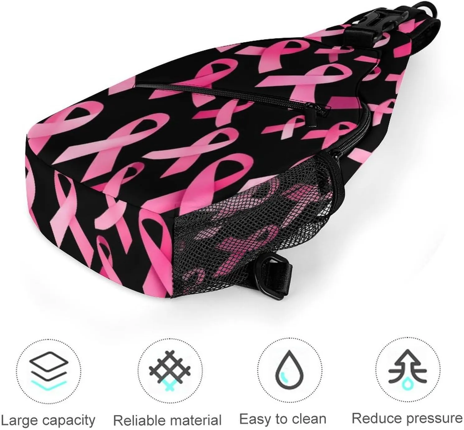 Fashion Sling Shoulder Backpack, Bag, Breast Cancer Awareness Ribbons Pink Chest Sling Shoulder Backpacks Bags, Gym Bags Sack Daypack Outdoor Backpack for Men Women