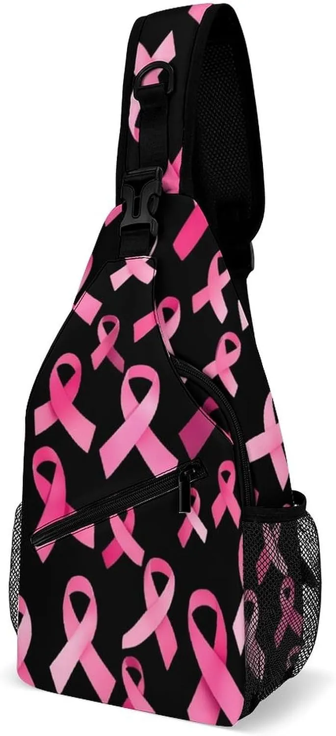 Fashion Sling Shoulder Backpack, Bag, Breast Cancer Awareness Ribbons Pink Chest Sling Shoulder Backpacks Bags, Gym Bags Sack Daypack Outdoor Backpack for Men Women