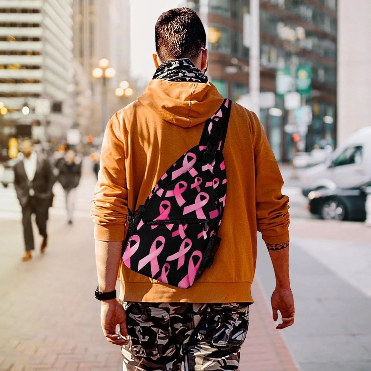 Fashion Sling Shoulder Backpack, Bag, Breast Cancer Awareness Ribbons Pink Chest Sling Shoulder Backpacks Bags, Gym Bags Sack Daypack Outdoor Backpack for Men Women