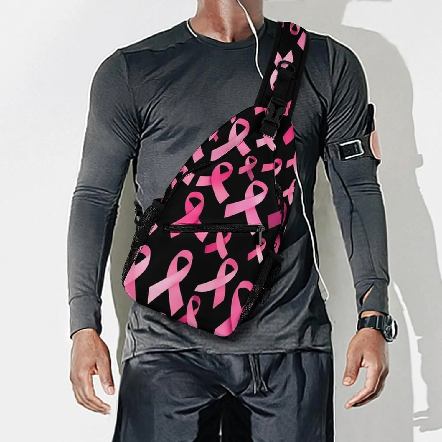 Fashion Sling Shoulder Backpack, Bag, Breast Cancer Awareness Ribbons Pink Chest Sling Shoulder Backpacks Bags, Gym Bags Sack Daypack Outdoor Backpack for Men Women