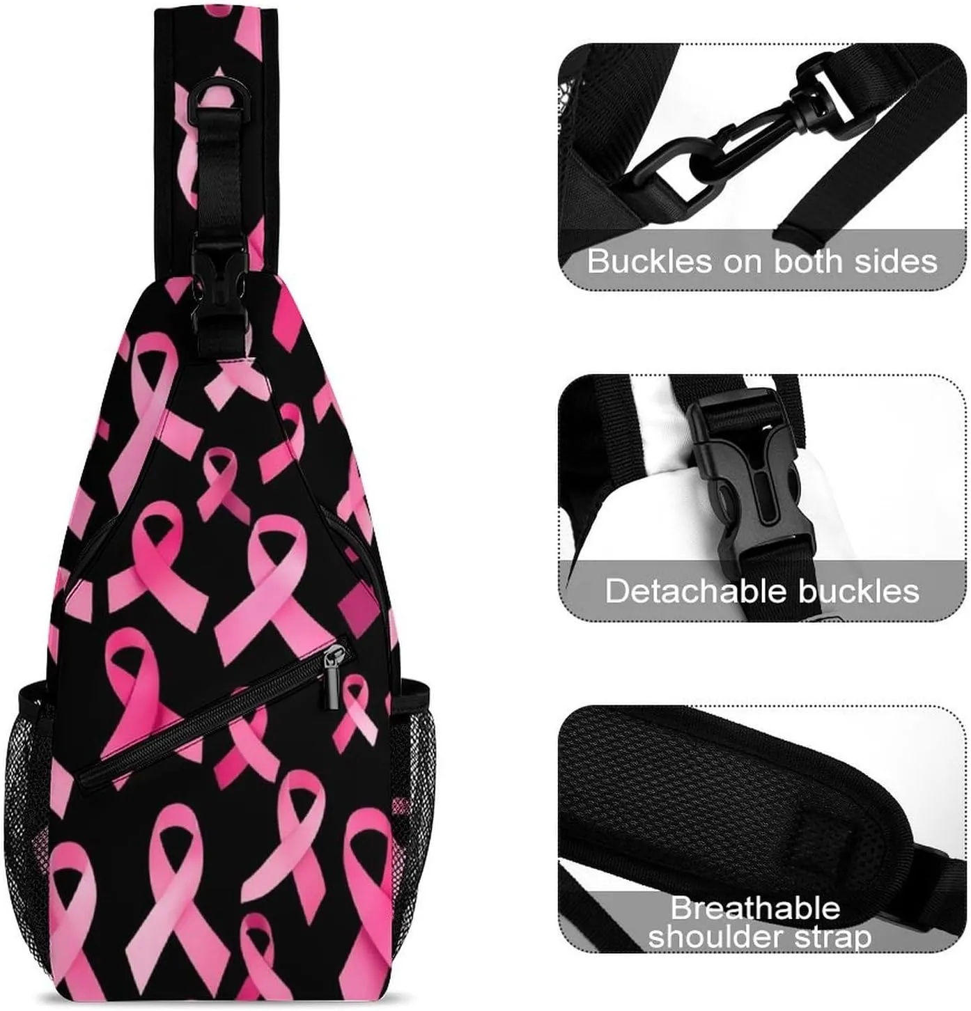 Fashion Sling Shoulder Backpack, Bag, Breast Cancer Awareness Ribbons Pink Chest Sling Shoulder Backpacks Bags, Gym Bags Sack Daypack Outdoor Backpack for Men Women