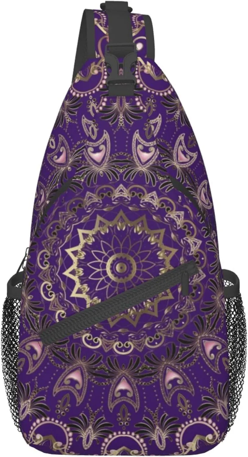 Fashion Sling Shoulder Backpack, Bag, Purple Paisley Mandala Chest Sling Shoulder Backpacks Bags, Tool Backpack, Gym Bags Sack Daypack Outdoor Backpack for Men Women