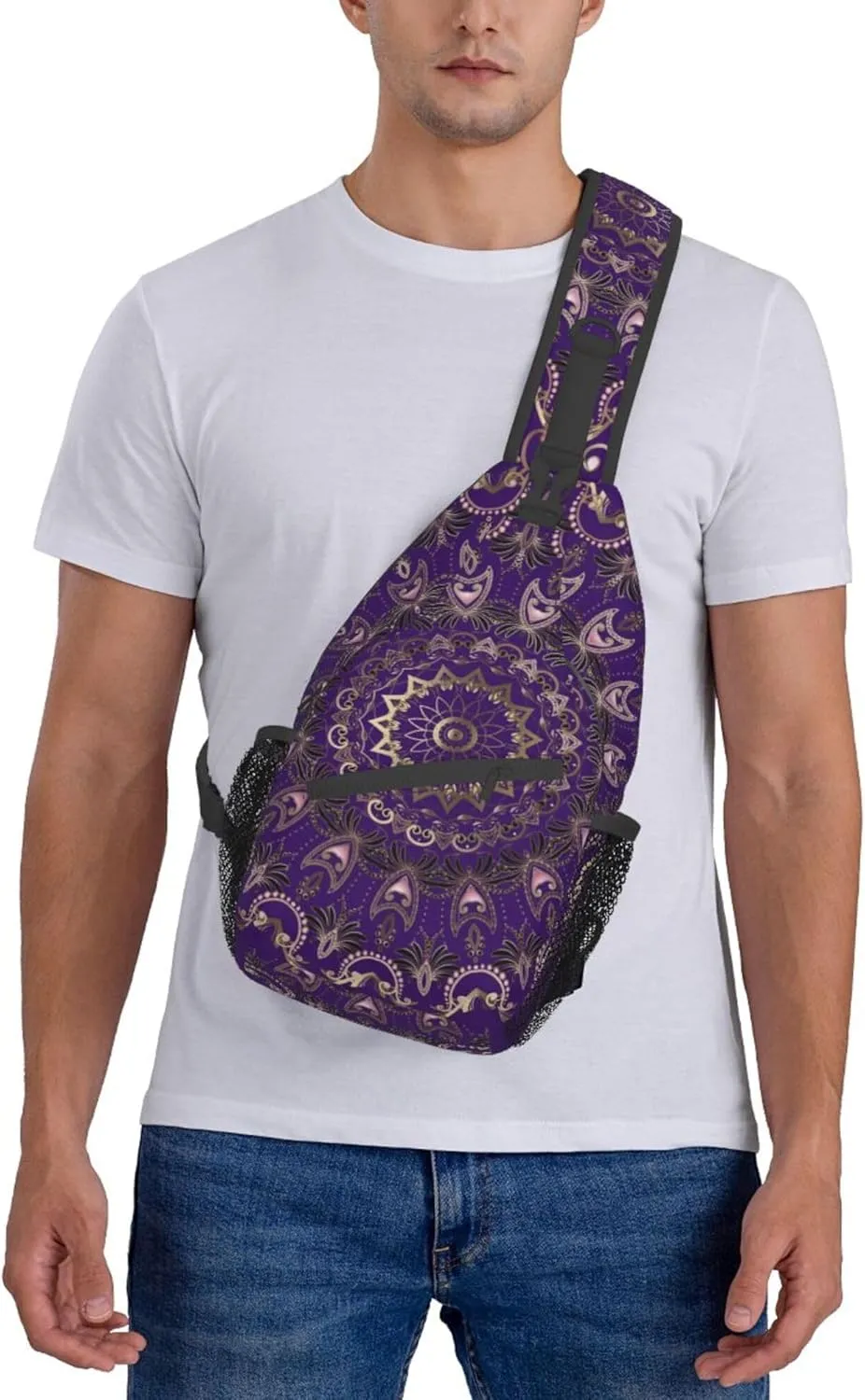 Fashion Sling Shoulder Backpack, Bag, Purple Paisley Mandala Chest Sling Shoulder Backpacks Bags, Tool Backpack, Gym Bags Sack Daypack Outdoor Backpack for Men Women