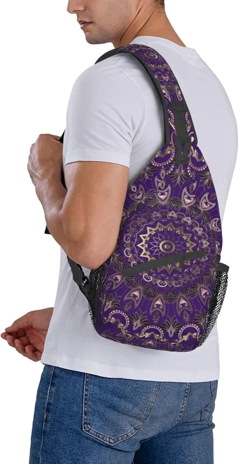 Fashion Sling Shoulder Backpack, Bag, Purple Paisley Mandala Chest Sling Shoulder Backpacks Bags, Tool Backpack, Gym Bags Sack Daypack Outdoor Backpack for Men Women
