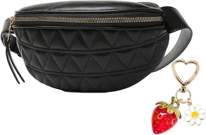 Fashion Waist Packs for Women Fanny Packs Quilted Belt Bag Festival Bum Bags Crossbody Waist Purse for Sports Workout Traveling Running Casual (Black Waist Bag)