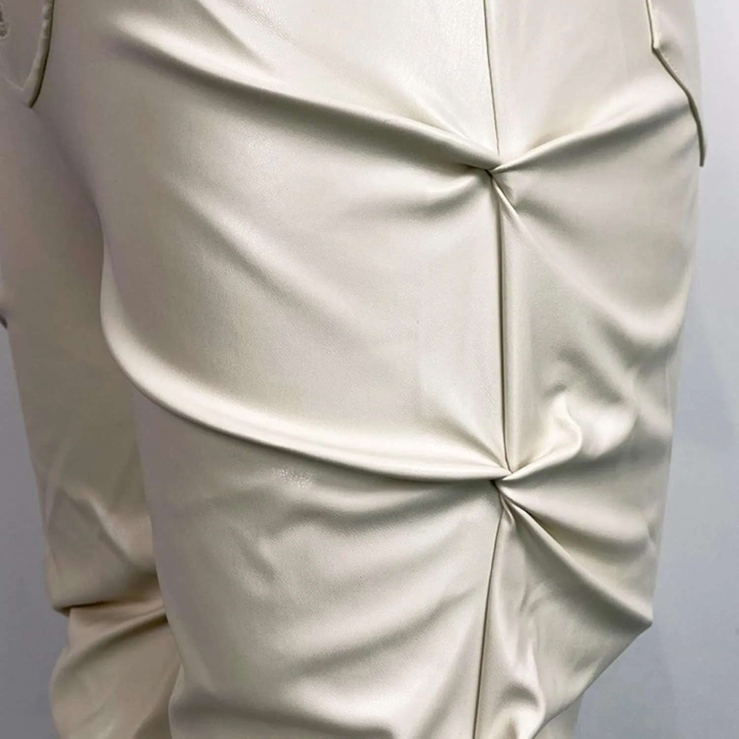 Faux Leather Flare Leg Pants Trousers High Waisted Ruched Zipper Leather Trousers PU Leather Stacked Skinny Pants