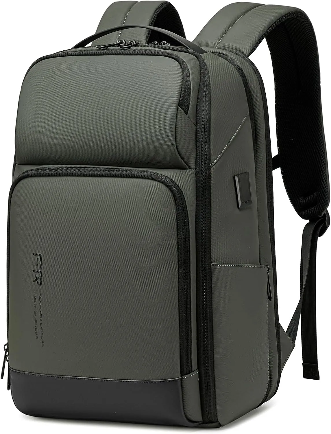 FENRUIEN 17 Inch Travel Backpack Green, Expandable Water Resistant Computer Backpack with USB Port, Black Laptop Bag for Business/College/Work