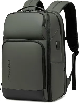 FENRUIEN 17 Inch Travel Backpack Green, Expandable Water Resistant Computer Backpack with USB Port, Black Laptop Bag for Business/College/Work