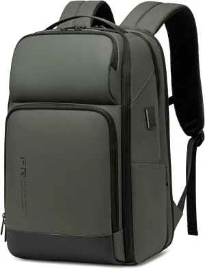 FENRUIEN 17 Inch Travel Backpack Green, Expandable Water Resistant Computer Backpack with USB Port, Black Laptop Bag for Business/College/Work