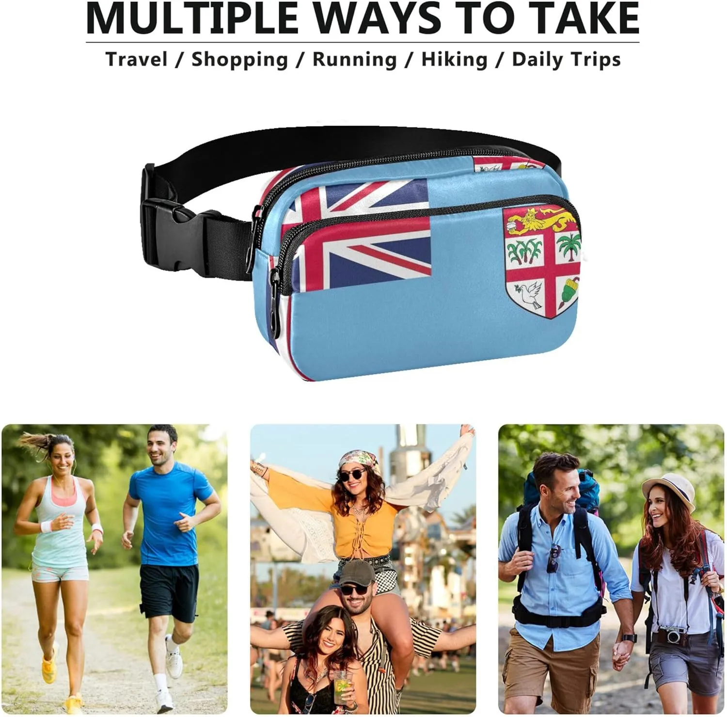 Fiji National Flag Oceaniad Fanny Packs for Women Hip Bag Belt Pouch Waterproof Festival Waist Pack for Women