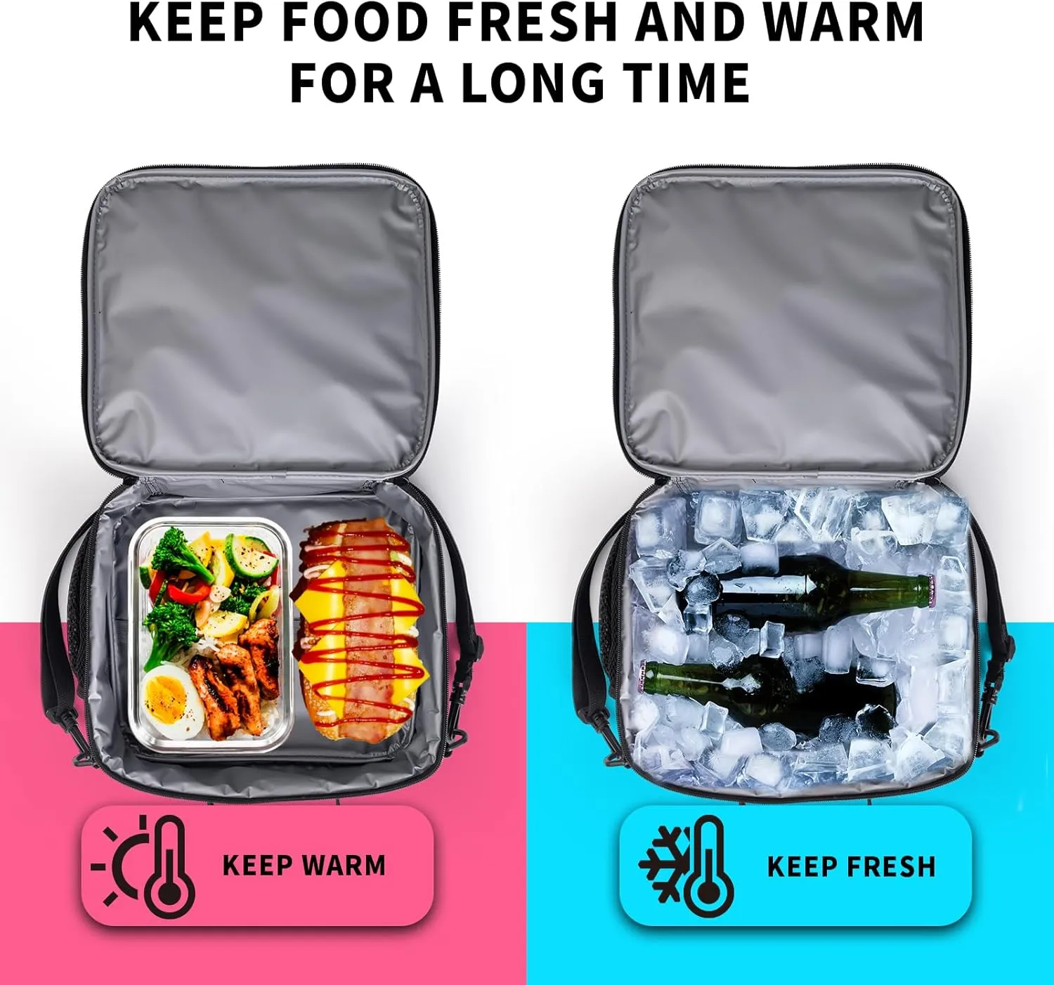 Fire Baseball Sport Pattern Lunch Bag Fire Sport Black Lunch Boxes for Women/Man Office Work Travel School Work Picnic Durable Reusable Insulated Large Lunch Tote Bag with Adjustable Shoulder Strap