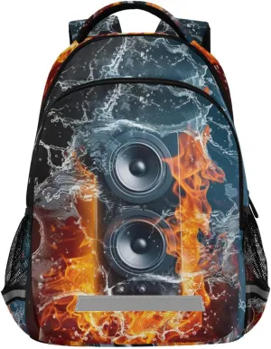 Fire Water Music Speaker Pattern Backpack for Boys Girls Elementary School Bag Kids Travel Bags Casual Rucksack Laptop Bookbag