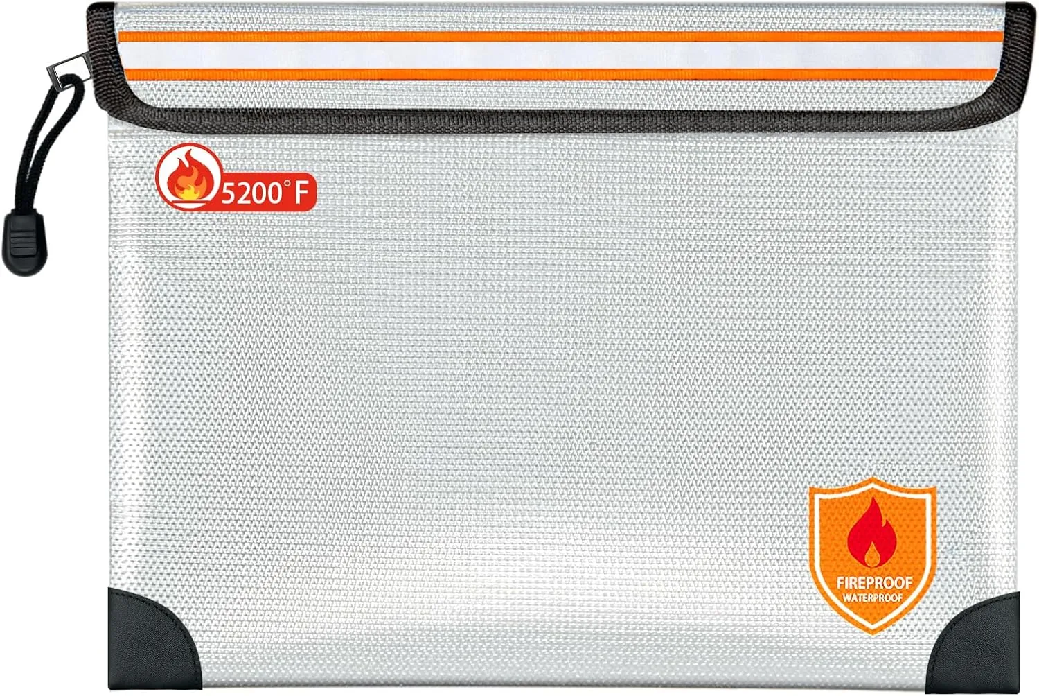 Fireproof Document Bag 2200°F/5200°F, 15×11"with Zipper and Reflective Strip,Heat Insulated Fireproof/Waterproof Bag for Cash, Documents and Valuables, Large Silver-5200°F