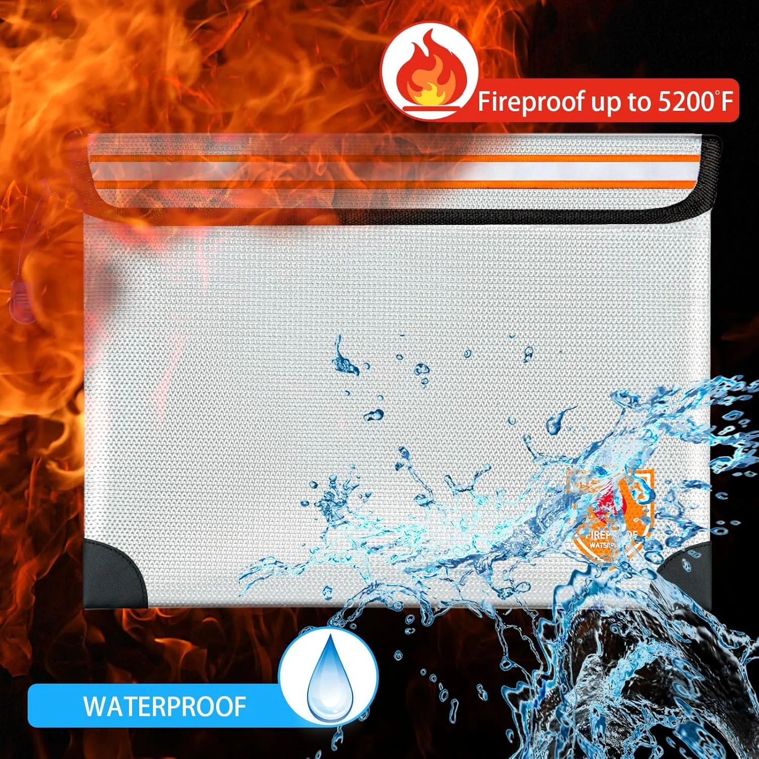 Fireproof Document Bag 2200°F/5200°F, 15×11"with Zipper and Reflective Strip,Heat Insulated Fireproof/Waterproof Bag for Cash, Documents and Valuables, Large Silver-5200°F
