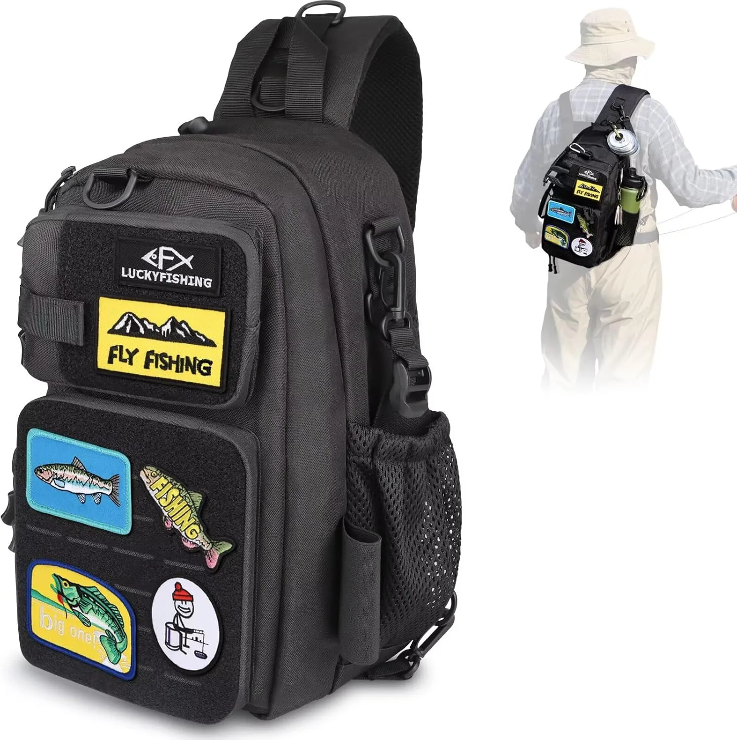 Fishing Backpack Fishing Sling Bag Fly Bag Lightweight with 6PCS Embroidery Patches Gift for Men