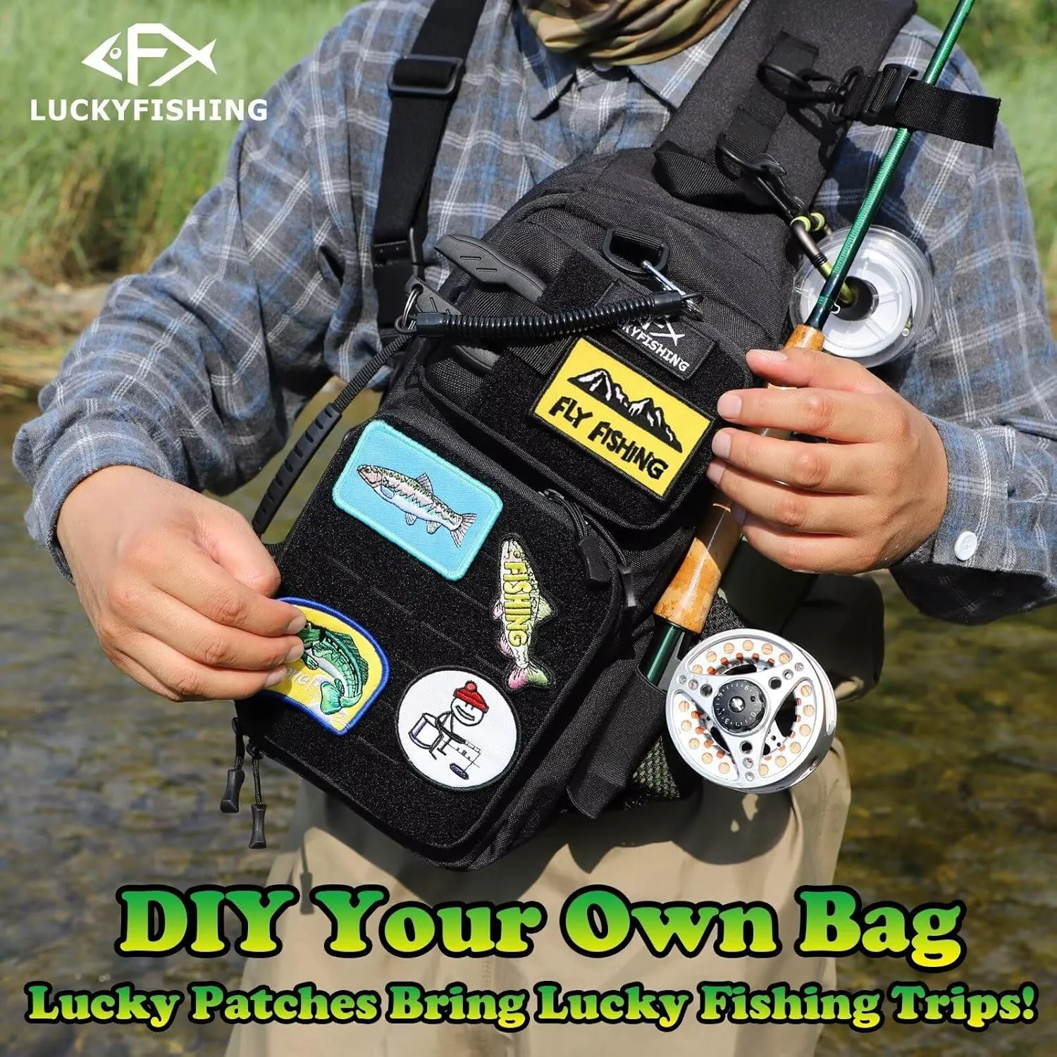Fishing Backpack Fishing Sling Bag Fly Bag Lightweight with 6PCS Embroidery Patches Gift for Men