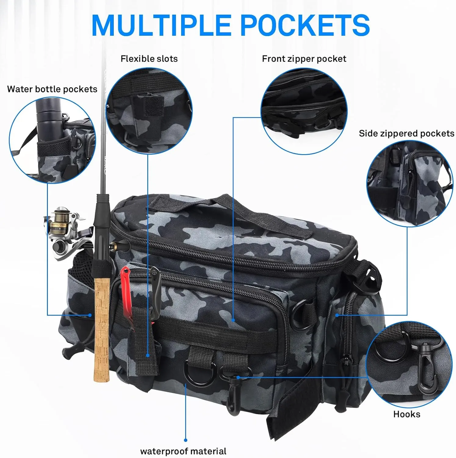 Fishing Waist Bag with Adjustable Belt/Shoulder Strap, Waterproof Tackle Storage Bag, Fishing Fanny Pack for Men, Shoulder Bag, Lures Organizer Pouch, Travel Pack for Running Hiking Outdoor