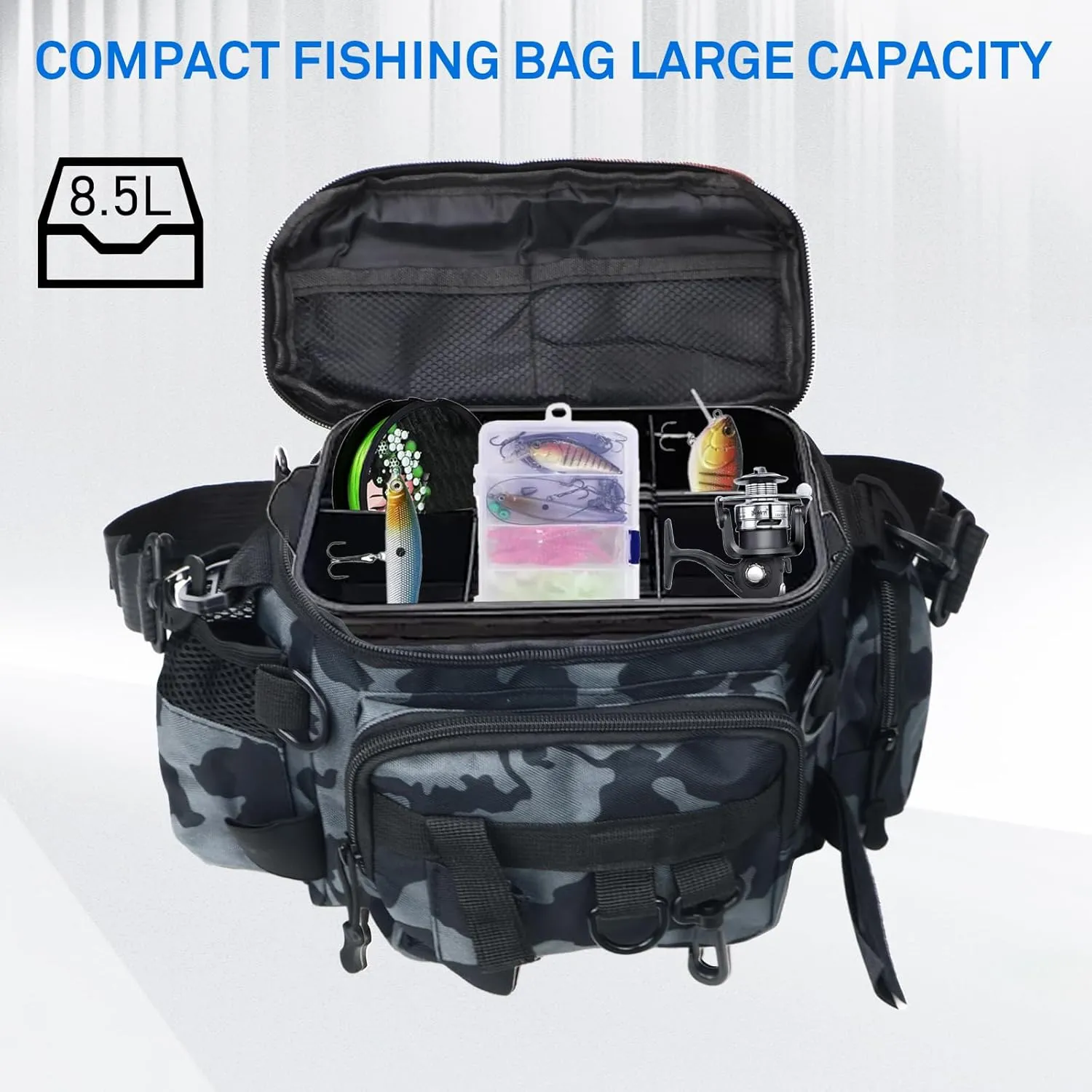 Fishing Waist Bag with Adjustable Belt/Shoulder Strap, Waterproof Tackle Storage Bag, Fishing Fanny Pack for Men, Shoulder Bag, Lures Organizer Pouch, Travel Pack for Running Hiking Outdoor