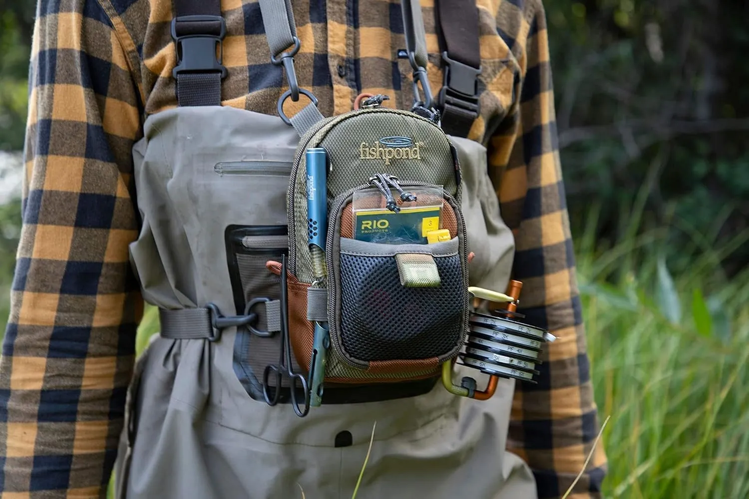 fishpond San Juan Vertical Fly Fishing Chest Pack, Fits up to Two Tackle or Fly Boxes, Lightweight Fishing Bag with Padded Neck Strap – Tidal Blue