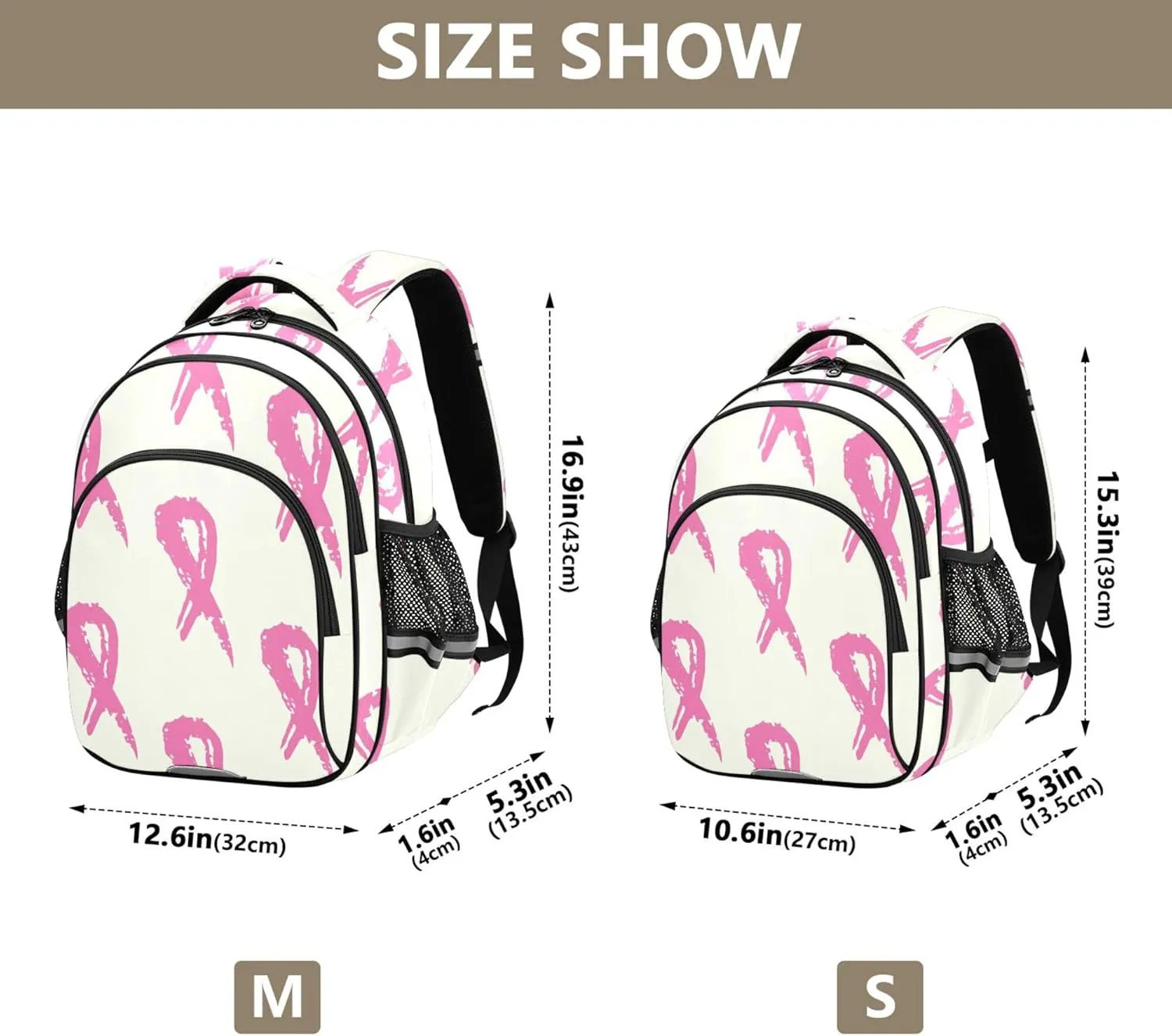 Fisyme Ribbons Breast Cancer Backpack Laptop Back Pack Daycare Bag Bookbag Travel School Backpacks Medium