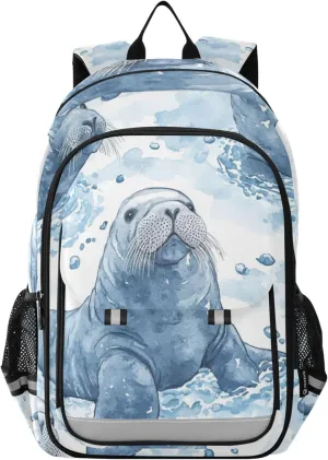 Fisyme Sea Walrus Cute School Backpack Laptop Backpacks Bags Bookbag Travel Casual Computer Notebooks Daypacks
