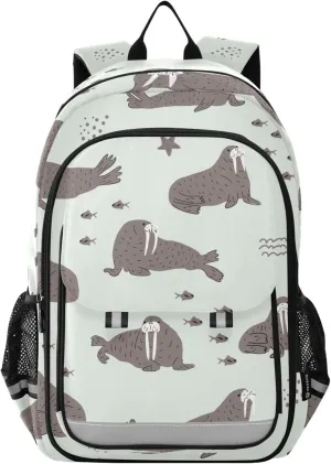 Fisyme Sea Walrus Winter School Backpack Laptop Backpacks Bags Bookbag Travel Casual Computer Notebooks Daypacks