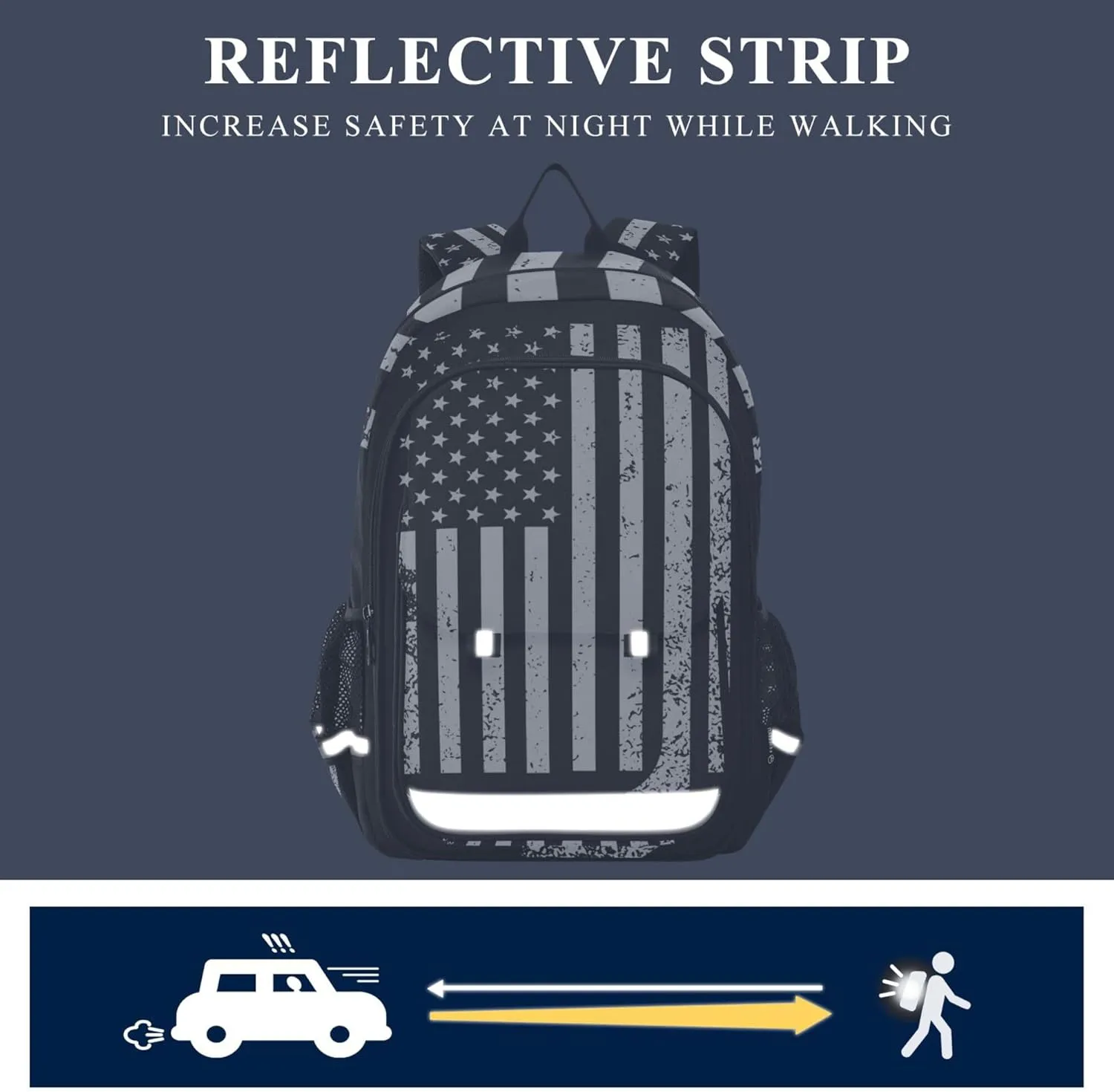 Fisyme White Black American Flag Hockey School Backpack Laptop Backpack Bags Bookbag Travel Casual Computer Notebooks Daypack