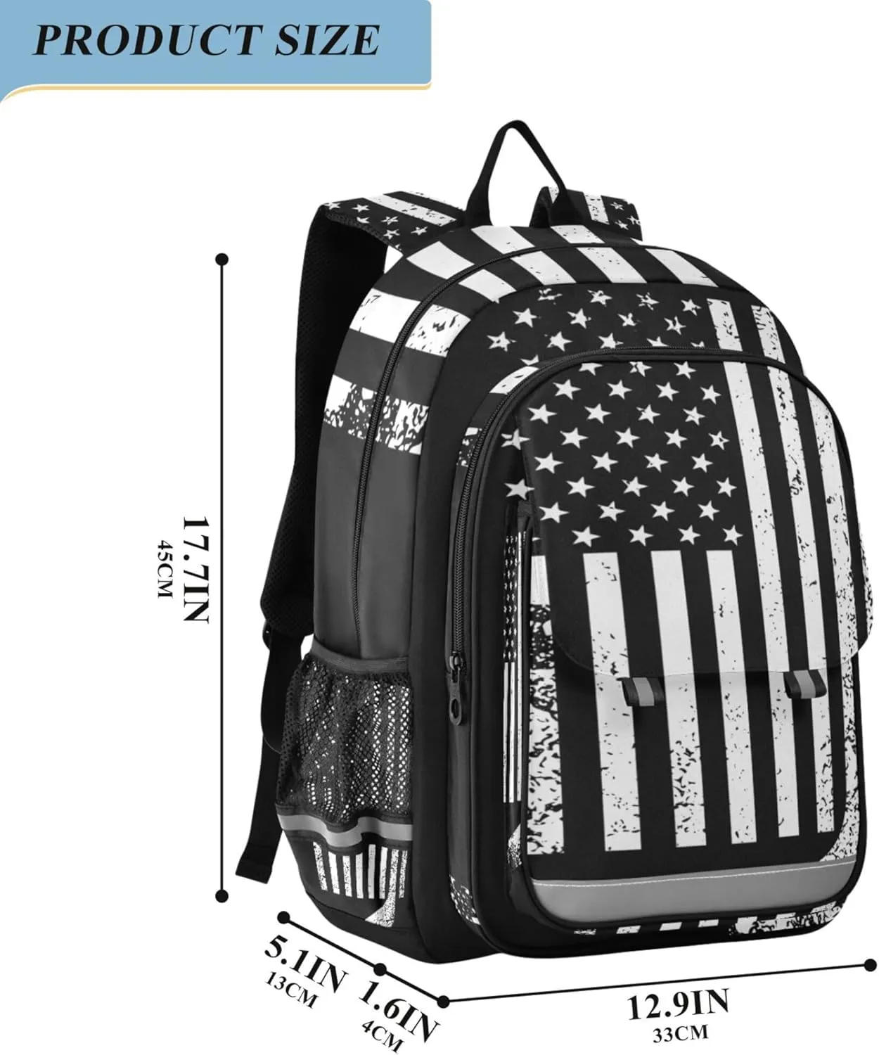 Fisyme White Black American Flag Hockey School Backpack Laptop Backpack Bags Bookbag Travel Casual Computer Notebooks Daypack