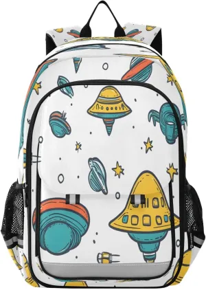 Flip Student Backpack Cartoon Spacecraft School Bookbag with Reflective Stripe,Laptop Backpack for Outdoor Camping Travel Daypack Casual Bags