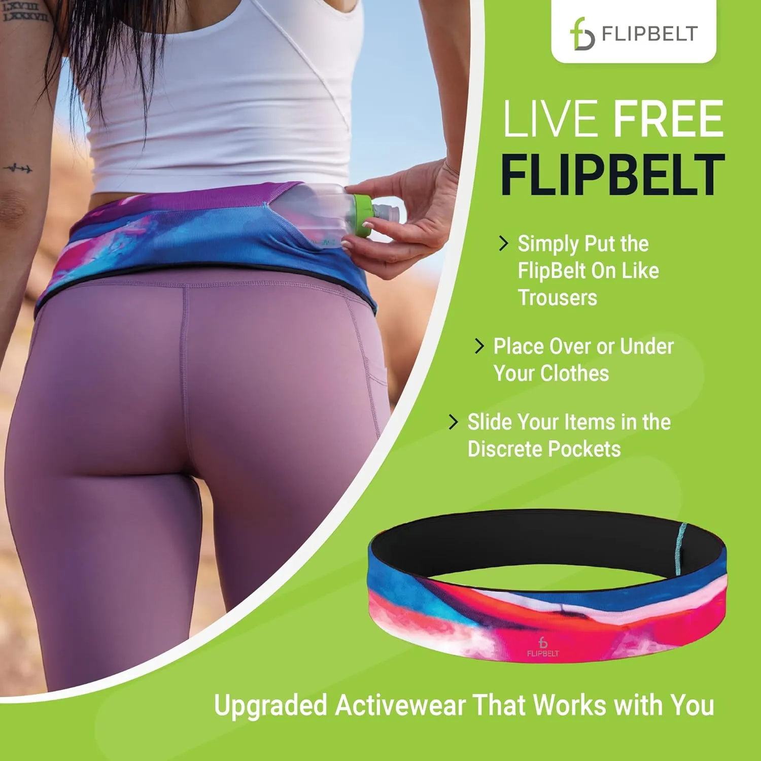 FlipBelt Classic Running Belt, Running Fanny Pack for Women and Men, USA Company