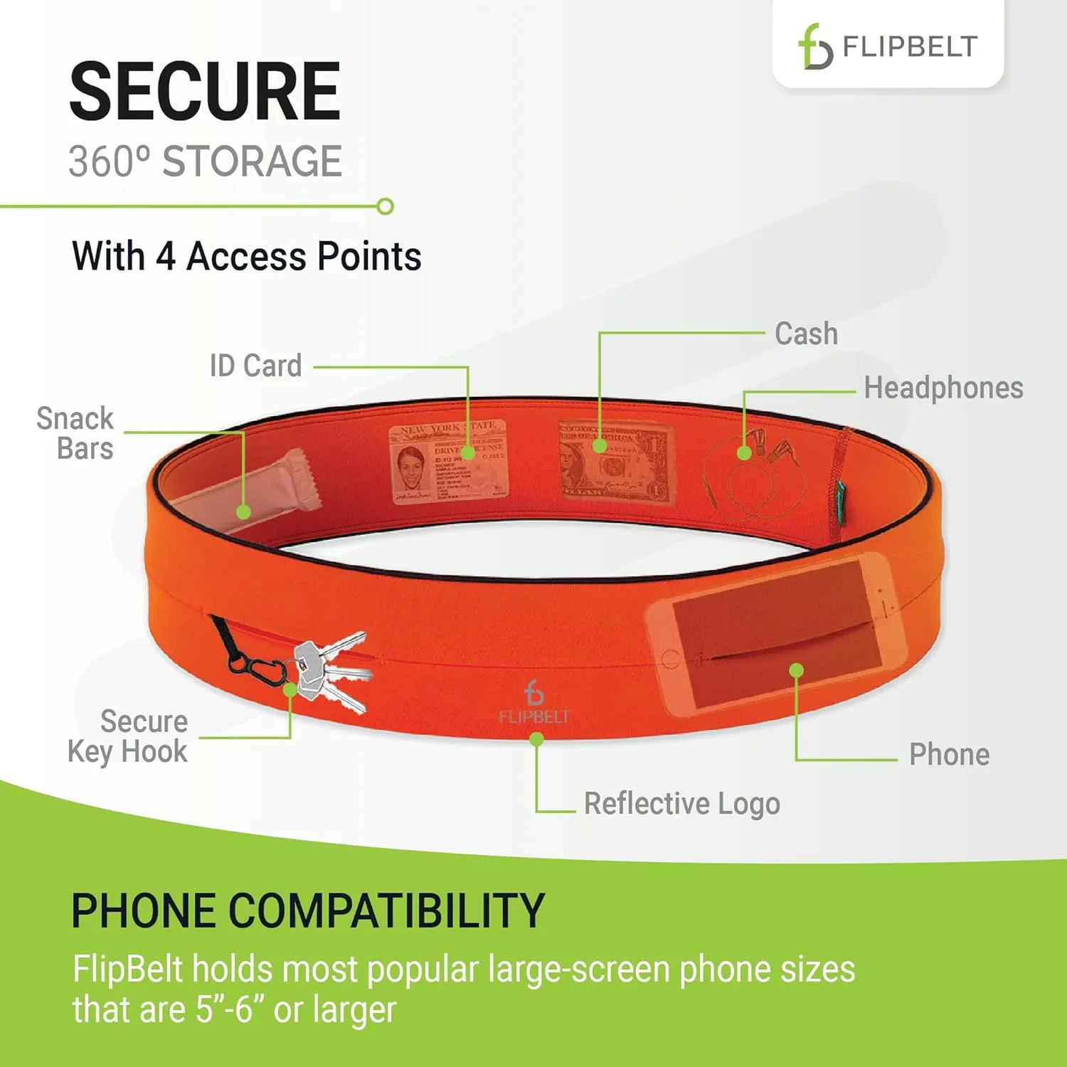 FlipBelt Classic Running Belt, Running Fanny Pack for Women and Men, USA Company