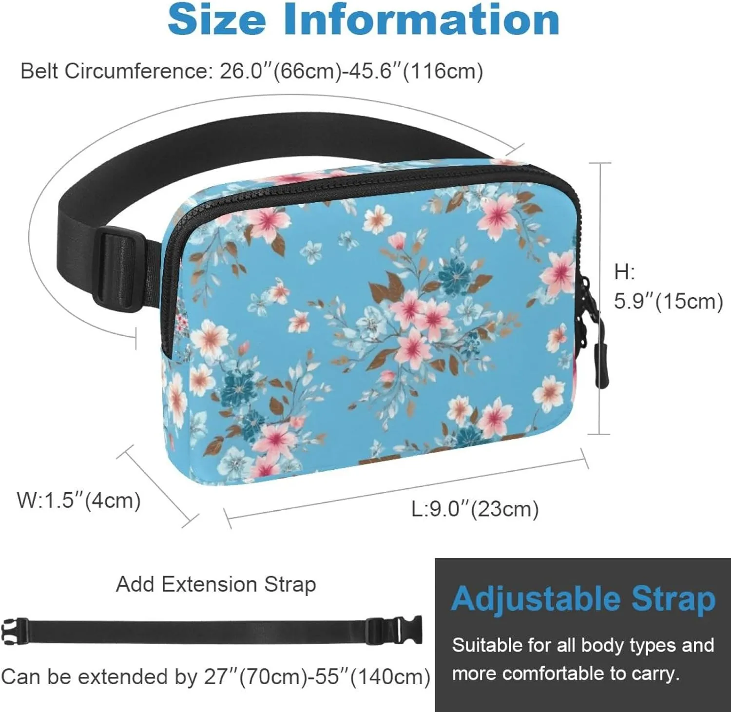 Floral Art Pattern Belt Bag for Men and Women Fanny Pack,Belt Bag with Adjustable Strap,Fashion Crossbody Everywhere Belt Bag for Travel Outdoors Running Hiking