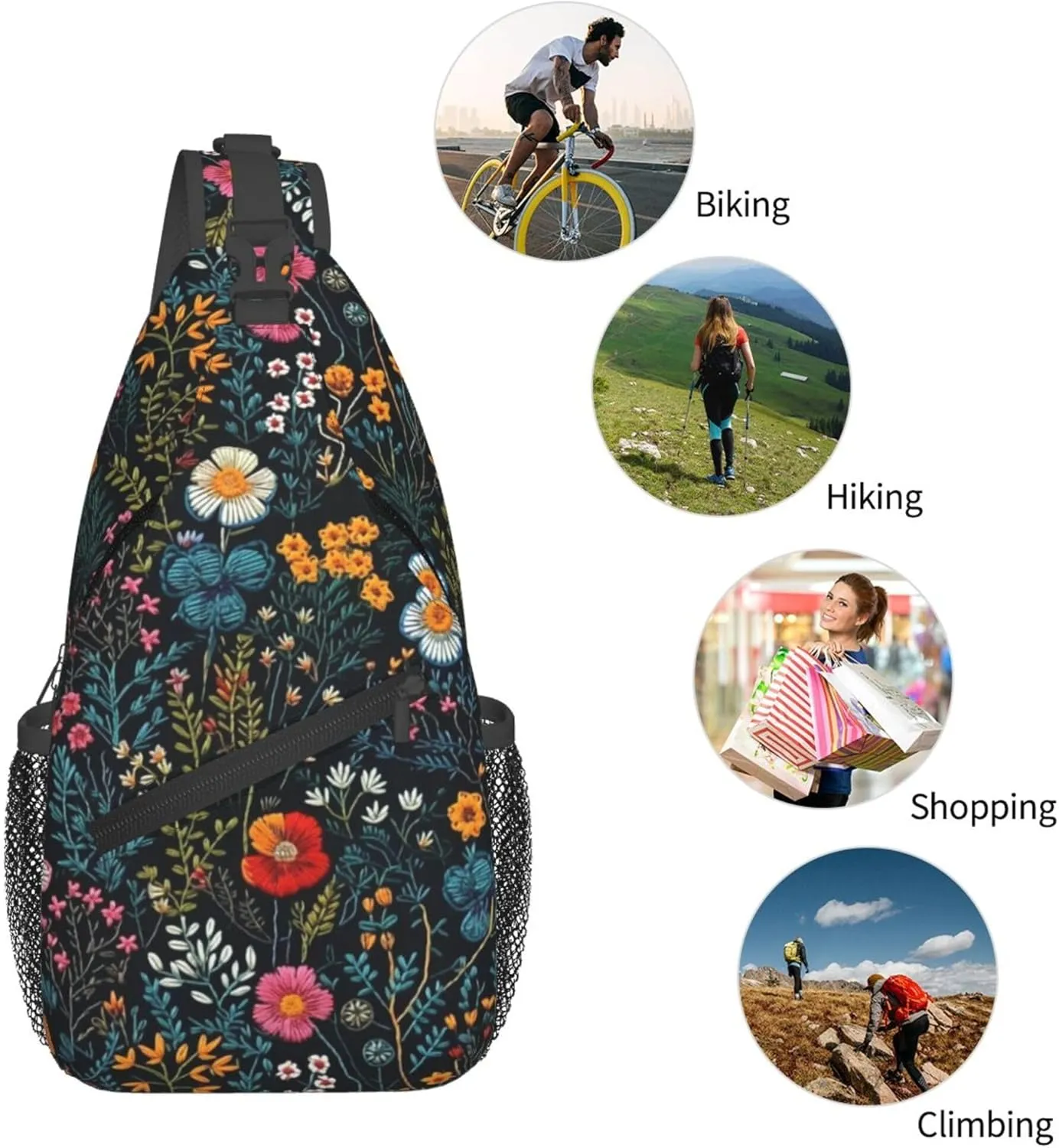 Floral Field Flowers Leaves Nature Sling Backpack Crossbody Bag, Chest Bag Daypack for Outdoors Hiking Traveling