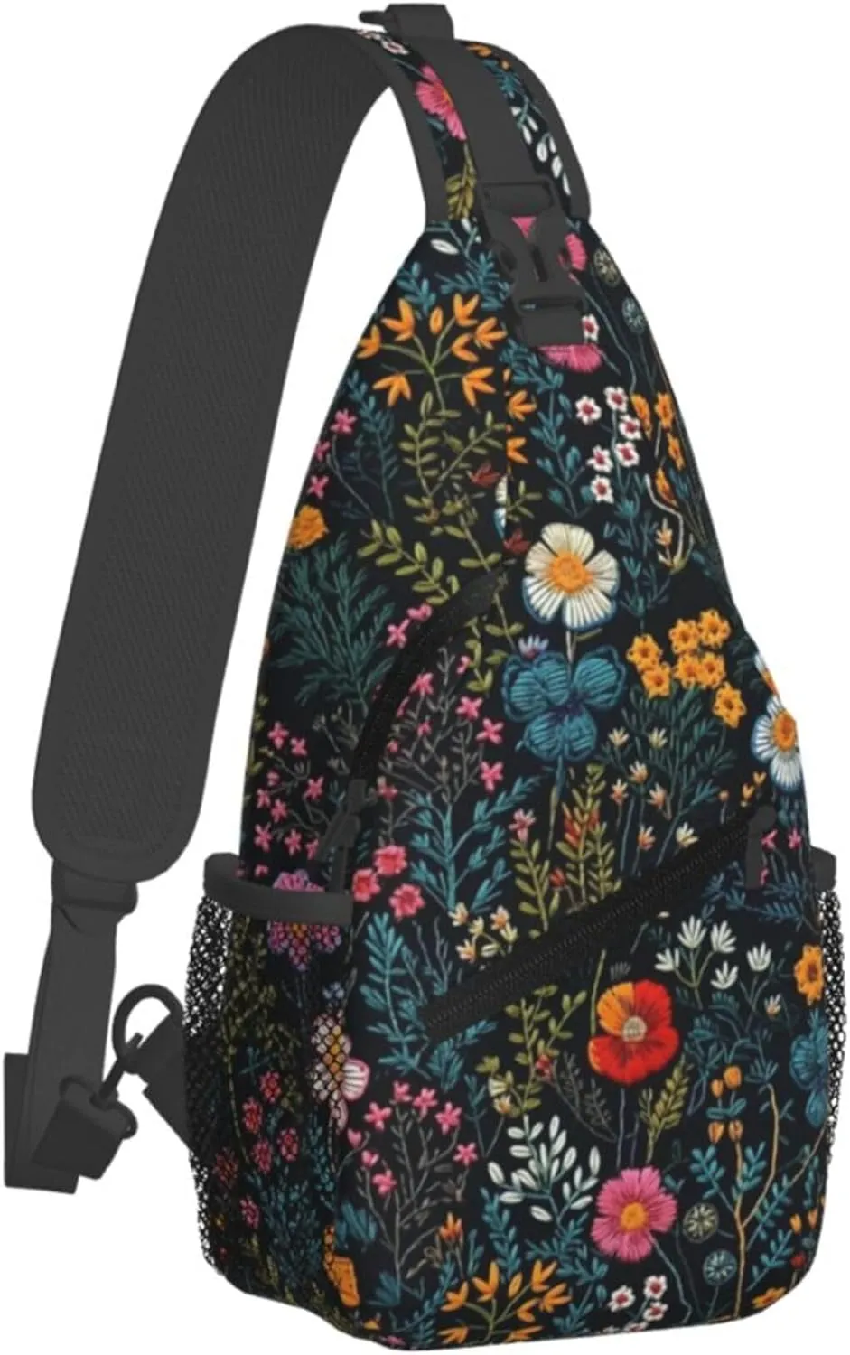 Floral Field Flowers Leaves Nature Sling Backpack Crossbody Bag, Chest Bag Daypack for Outdoors Hiking Traveling