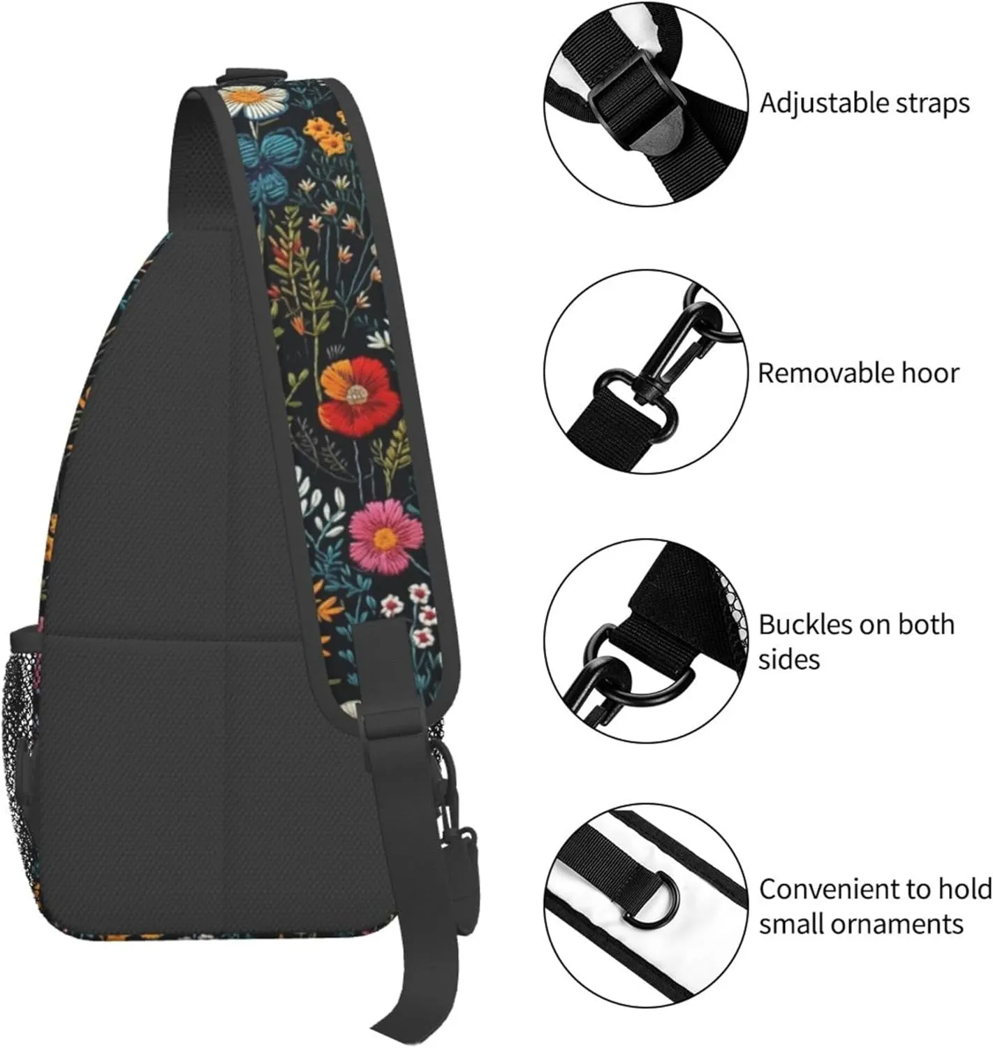Floral Field Flowers Leaves Nature Sling Backpack Crossbody Bag, Chest Bag Daypack for Outdoors Hiking Traveling